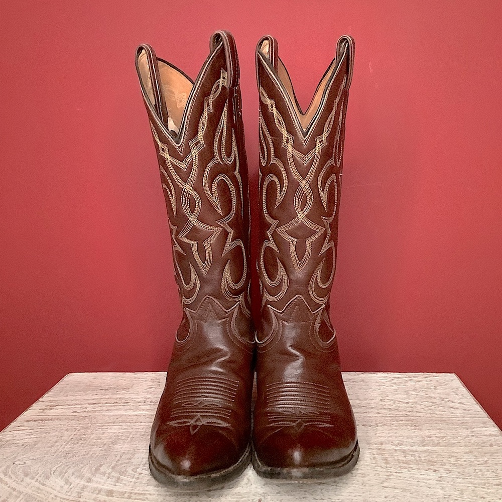 Tony Lama 61/2 Brown Embroidered Western Cowboy Boots US Made Premium Leather